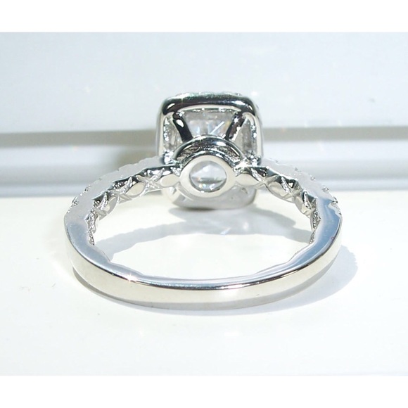 925 STERLING SILVER Radiant Cut Clear Cubic Zirconia Halo Ring - Picture 13 of 16